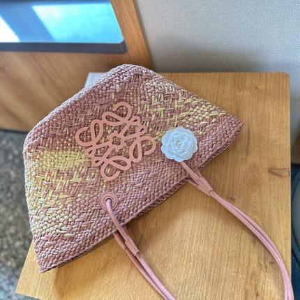 LOE SMALL ANAGRAM BASKET 28 BAG IN TURKISH ROSE IRACA PALM AND CALFSKIN