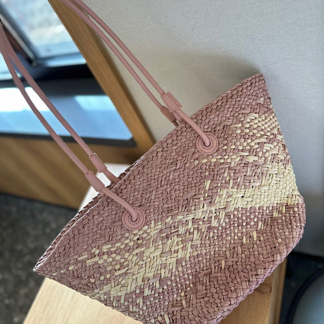 LOE SMALL ANAGRAM BASKET 28 BAG IN TURKISH ROSE IRACA PALM AND CALFSKIN