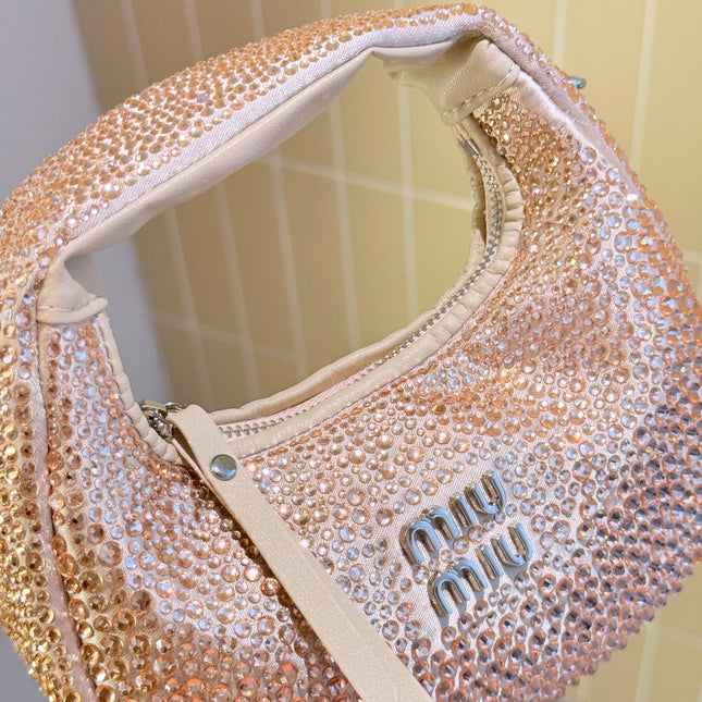 PARTY RHINESTONE BAG 17 IN LIGHT PINK FABRIC AND LEATHER TRIM