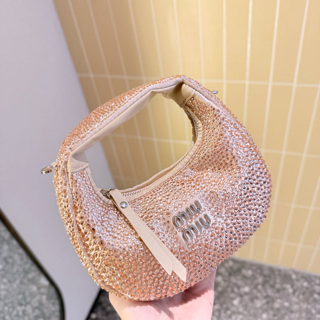 PARTY RHINESTONE BAG 17 IN LIGHT PINK FABRIC AND LEATHER TRIM