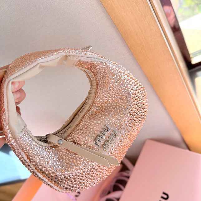 PARTY RHINESTONE BAG 17 IN LIGHT PINK FABRIC AND LEATHER TRIM