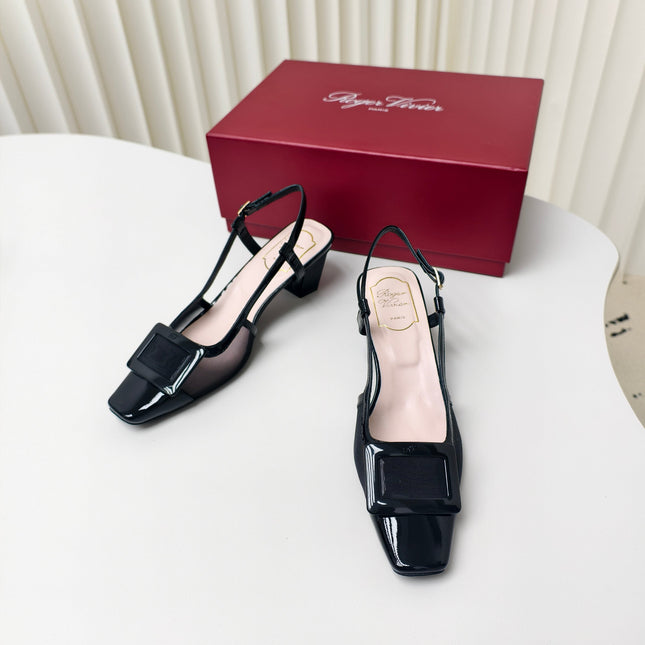 ROGER VIVIER 25S BELLE VIVIER SLINGBACK PUMPS 45MM IN BLACK MESH FABRIC