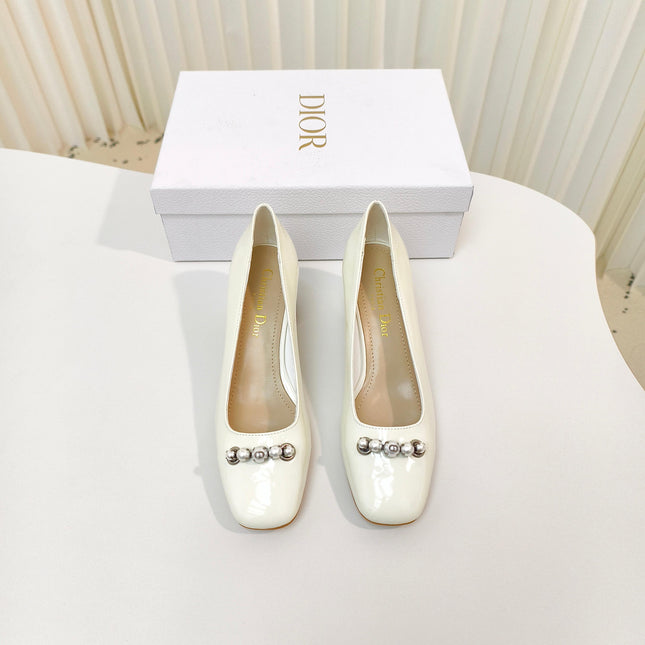 DIOR HIGH HEEL 55 MM 25S IN WHITE LAMBSKIN PEARL DETAILING