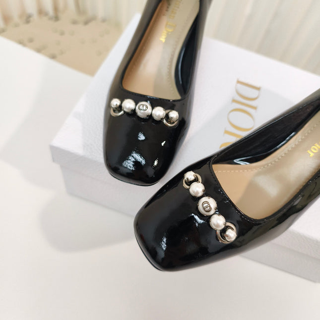 DIOR HIGH HEEL 55 MM 25S IN BLACK LAMBSKIN PEARL DETAILING