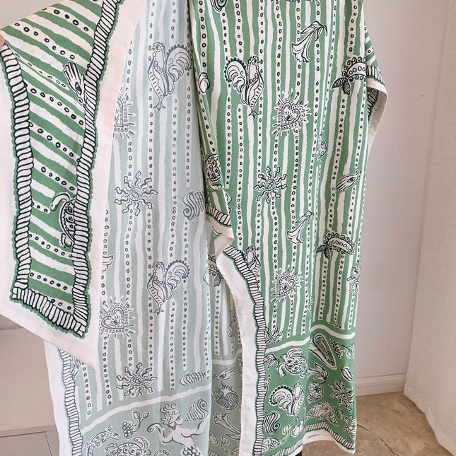 ALEMAIS FLOWY LONG SKIRT IN GREEN MIX WHITE 267465