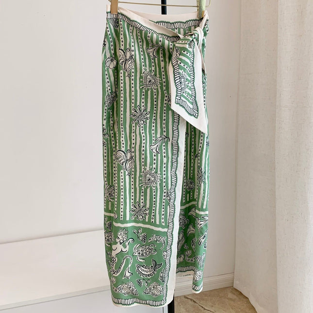 ALEMAIS FLOWY LONG SKIRT IN GREEN MIX WHITE 267465