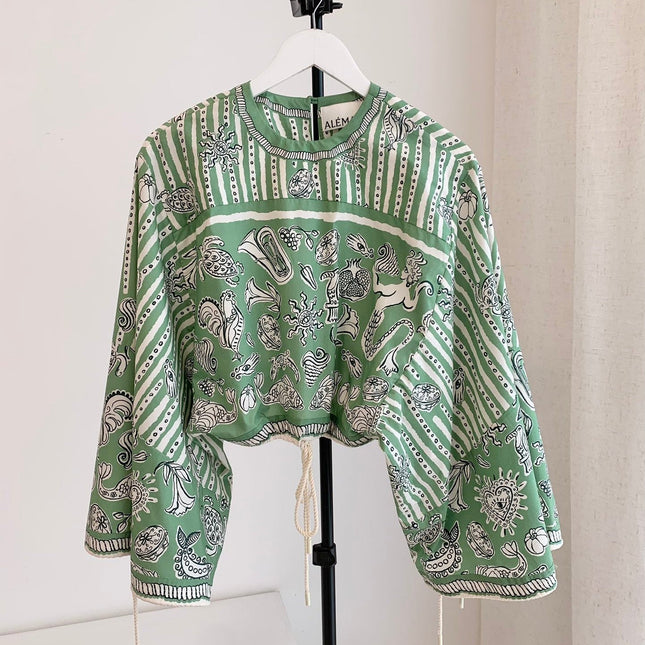 ALEMAIS PRINTED TOP IN GREEN MIX WHITE 267466