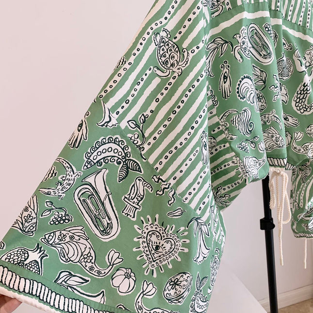 ALEMAIS PRINTED TOP IN GREEN MIX WHITE 267466