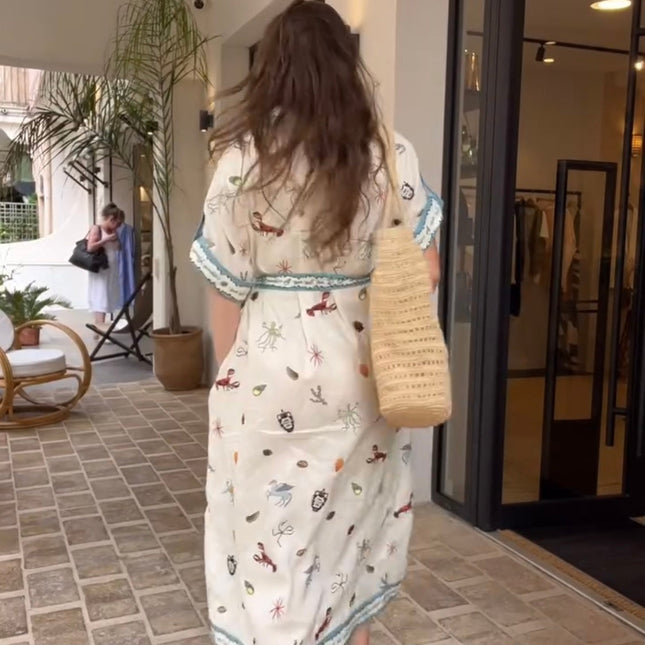 ALEMAIS LONG SHIRT DRESS WITH BELT AND OCEAN-INSPIRED PRINT 267458