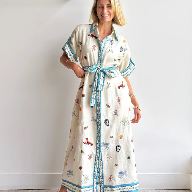 ALEMAIS LONG SHIRT DRESS WITH BELT AND OCEAN-INSPIRED PRINT 267458