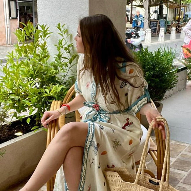 ALEMAIS LONG SHIRT DRESS WITH BELT AND OCEAN-INSPIRED PRINT 267458