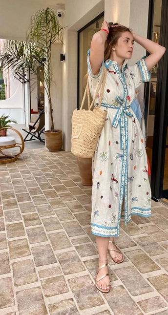 ALEMAIS LONG SHIRT DRESS WITH BELT AND OCEAN-INSPIRED PRINT 267458