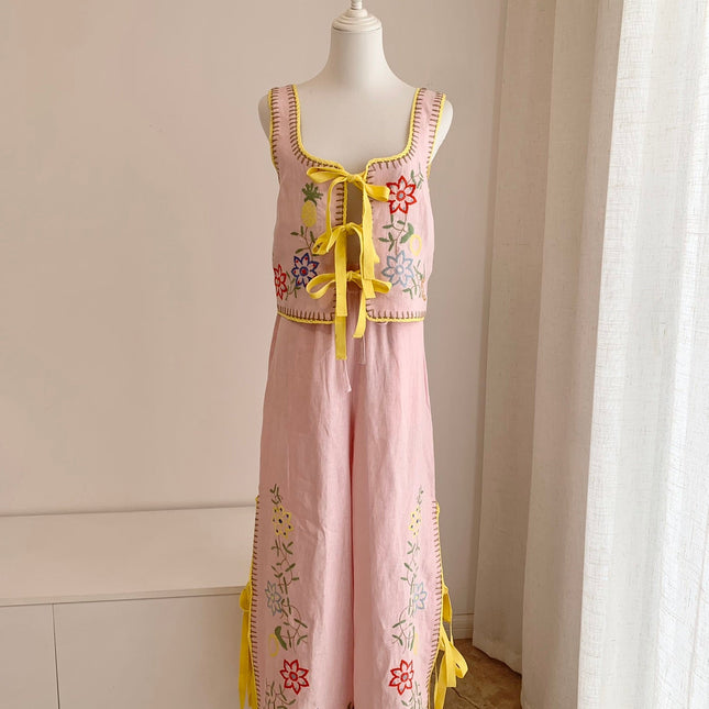 ALEMAIS FLORAL EMBROIDERED SET IN LIGHT PINK 267456
