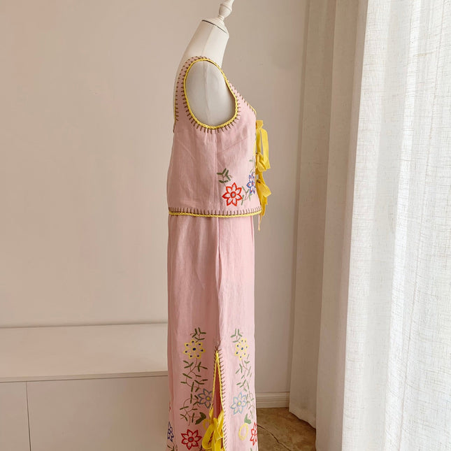 ALEMAIS FLORAL EMBROIDERED SET IN LIGHT PINK 267456