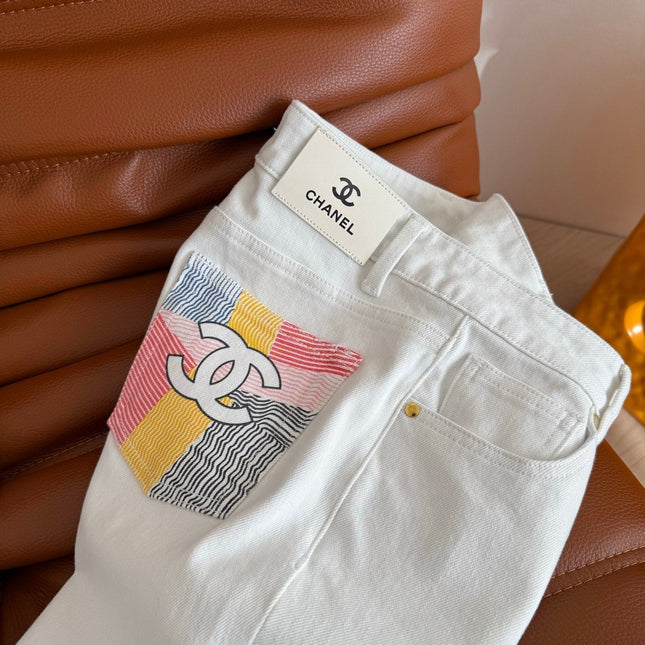 CC 25 Flared Jean White Elastic Fabric