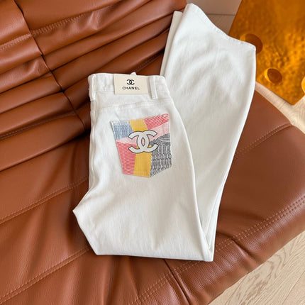 CC 25 Flared Jean White Elastic Fabric