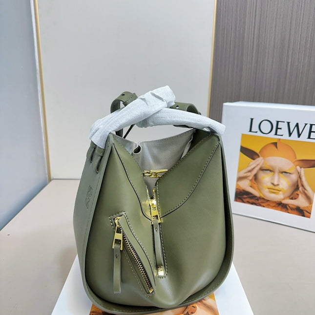 LOE COMPACT HAMMOCK 24 BAG IN OLIVE MELLOW CALFSKIN AND CANVAS