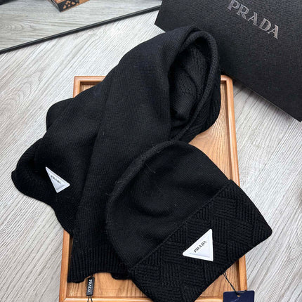 SET SCARF AND HAT IN BLACK WOOL AND RABBIT FUR 397410