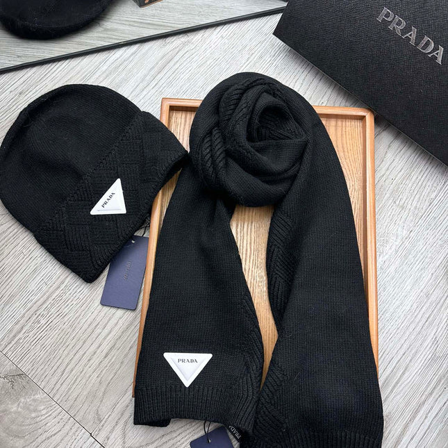 SET SCARF AND HAT IN BLACK WOOL AND RABBIT FUR 397410