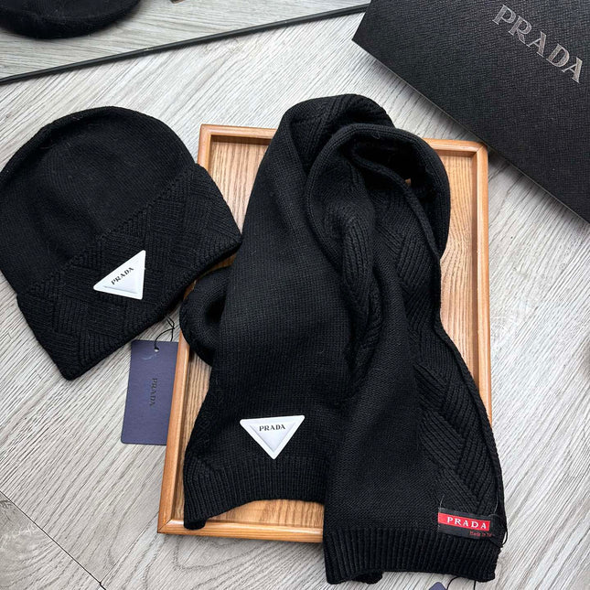 SET SCARF AND HAT IN BLACK WOOL AND RABBIT FUR 397410