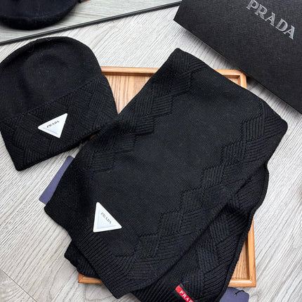 SET SCARF AND HAT IN BLACK WOOL AND RABBIT FUR 397410