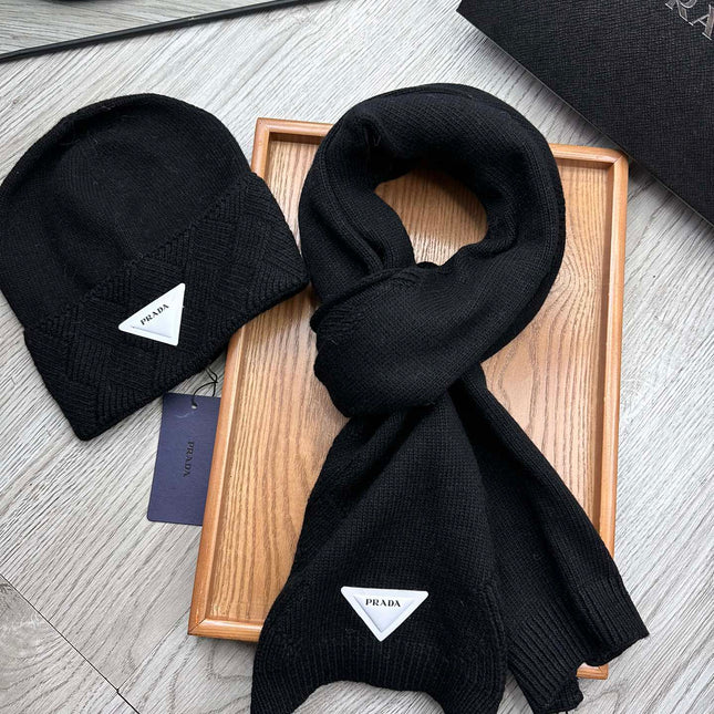 SET SCARF AND HAT IN BLACK WOOL AND RABBIT FUR 397410