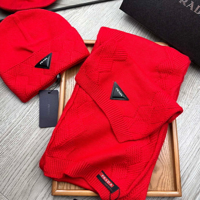 SET SCARF AND HAT IN CHERRY RED WOOL AND RABBIT FUR 397409