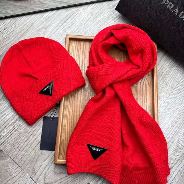 SET SCARF AND HAT IN CHERRY RED WOOL AND RABBIT FUR 397409