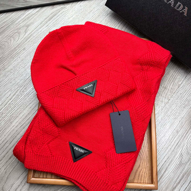 SET SCARF AND HAT IN CHERRY RED WOOL AND RABBIT FUR 397409