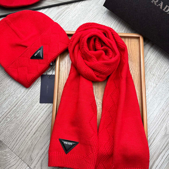 SET SCARF AND HAT IN CHERRY RED WOOL AND RABBIT FUR 397409