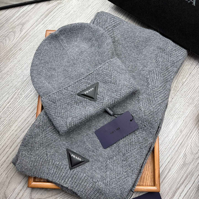 SET SCARF AND HAT IN RHINO GRAY WOOL AND RABBIT FUR 397407