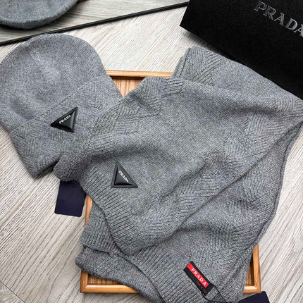 SET SCARF AND HAT IN RHINO GRAY WOOL AND RABBIT FUR 397407