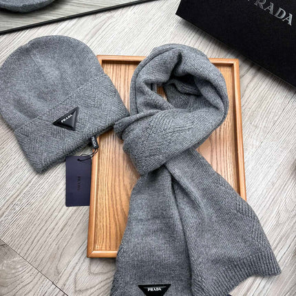 SET SCARF AND HAT IN RHINO GRAY WOOL AND RABBIT FUR 397407