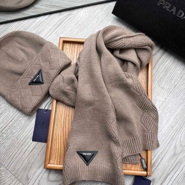 SET SCARF AND HAT IN MEDIUM BROWN WOOL AND RABBIT FUR 397406