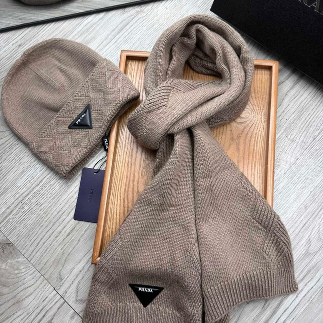 SET SCARF AND HAT IN MEDIUM BROWN WOOL AND RABBIT FUR 397406