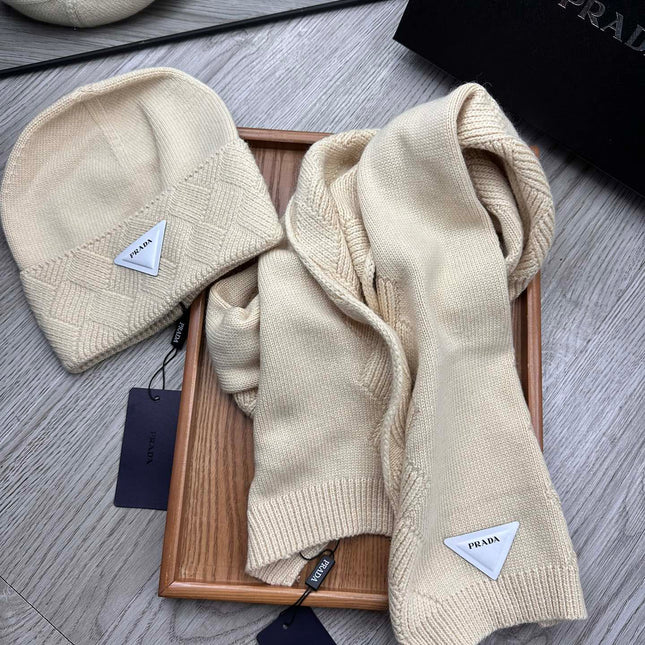 SET SCARF AND HAT IN BISQUE BEIGE WOOL AND RABBIT FUR 397405