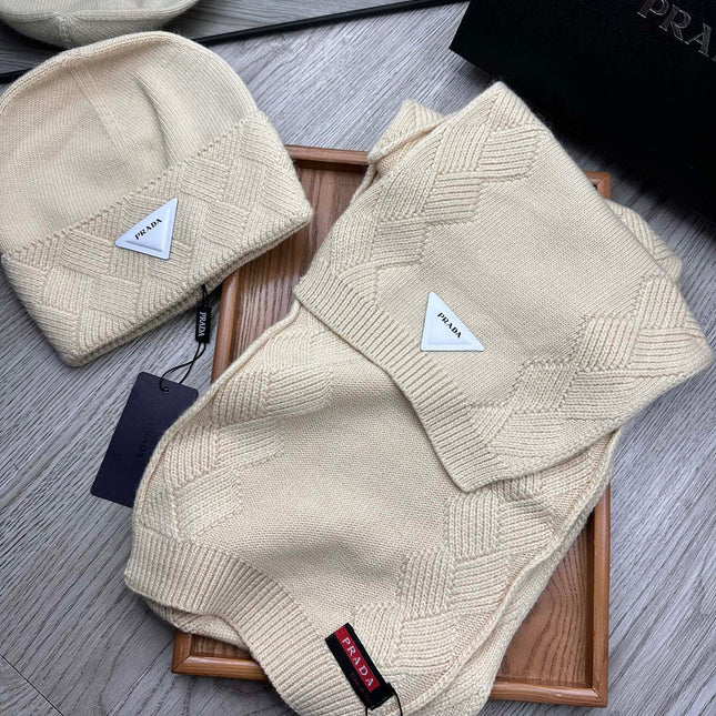 SET SCARF AND HAT IN BISQUE BEIGE WOOL AND RABBIT FUR 397405
