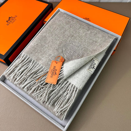 DOUBLE-FACE SCARF 200 CM IN GREY CASHMERE