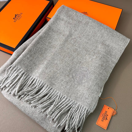 DOUBLE-FACE SCARF 200 CM IN GREY CASHMERE