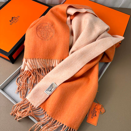 DOUBLE-FACE SCARF 200 CM IN TIGER ORANGE CASHMERE