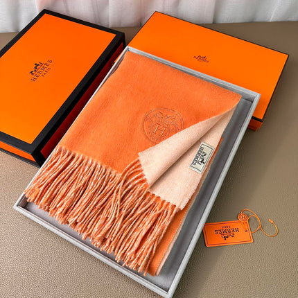 DOUBLE-FACE SCARF 200 CM IN TIGER ORANGE CASHMERE