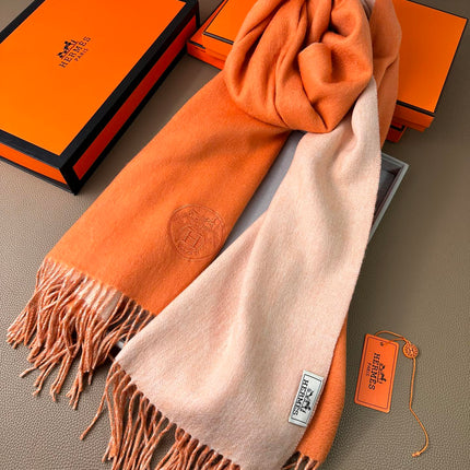 DOUBLE-FACE SCARF 200 CM IN TIGER ORANGE CASHMERE