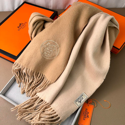 DOUBLE-FACE SCARF 200 CM IN CAMEL BROWN CASHMERE