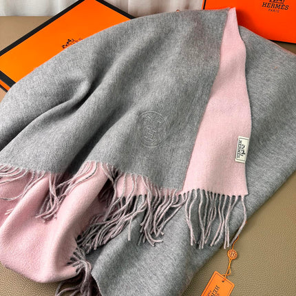DOUBLE-FACE SCARF 200 CM IN LIGHT PINK AND GREY CASHMERE