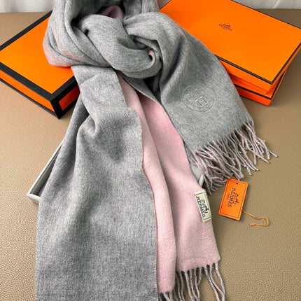 DOUBLE-FACE SCARF 200 CM IN LIGHT PINK AND GREY CASHMERE