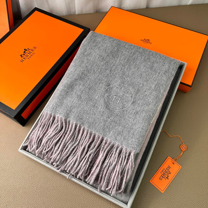 DOUBLE-FACE SCARF 200 CM IN LIGHT PINK AND GREY CASHMERE