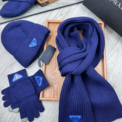 THREE-PIECES SET IN NAVY BLUE WOOL AND ACRYLIC 406557