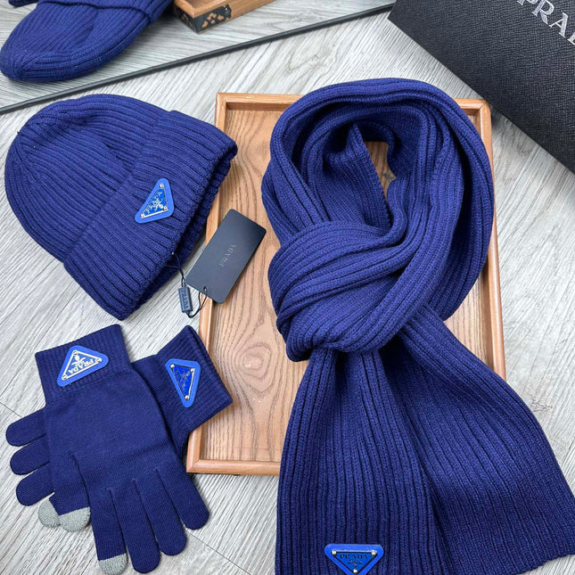 THREE-PIECES SET IN NAVY BLUE WOOL AND ACRYLIC 406557