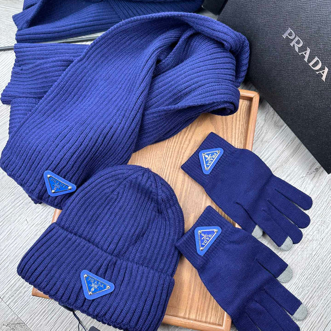 THREE-PIECES SET IN NAVY BLUE WOOL AND ACRYLIC 406557