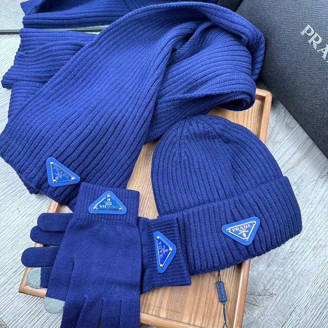 THREE-PIECES SET IN NAVY BLUE WOOL AND ACRYLIC 406557